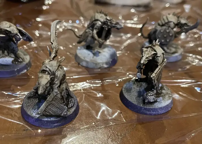 The same Clanrats with imprimatura removed. Only a stain remains on the highest points.